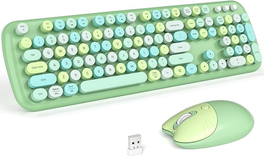 KNOWSQT Wireless Keyboard and Mouse Combo Pale Green - Colorful 104 Key 2.4G Round Keycap Typewriter Keyboards, USB Dongle Plug and Play, for Laptop, Windows, PC, Computer, Desktop