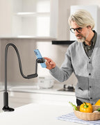 SAIJI Gooseneck Phone Holder for Bed, 360° Rotate Support Rod One-Hand Adjustable Cell Phone Stand, Compatible with All 4.7-7" Devices (Black)