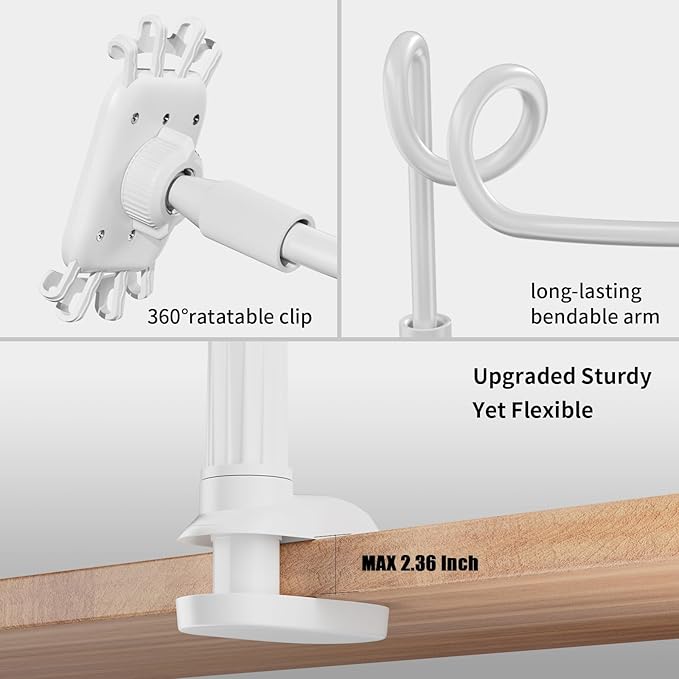 Gooseneck Kindle Holder for Reading in Bed - [Anti-Slip] Phone Holder for Bed, Kindle Paperwhite Stand Accessories, Overhead Cell Phone Clamp Mount for Desk, for Tablets 4-10 inches