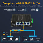 Industrial Gigabit 4 Ports PoE Ethernet Switch PoE+ Fiber Switch with 100/1000M Adaptive SFP Slot Din Rail Unmanaged 10/100/1000Mbps Network Switch IEEE802.3af/at 30W/Port Max 120W 12-48V DC