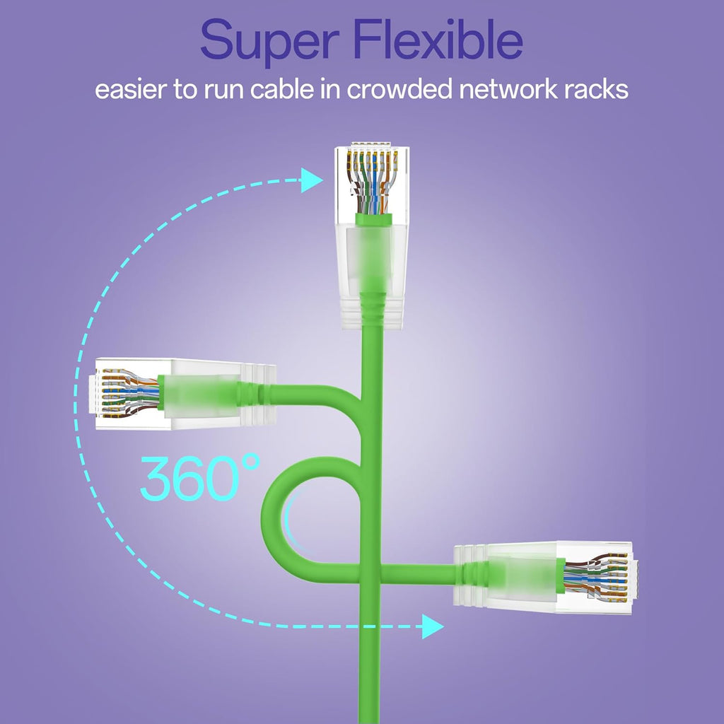 Cat6a Patch Cables 2ft (24 Pack) Slim, Cat6 Ethernet Patch Cable Pure Copper, Flexible Cat 6 Patch Cable 550MHZ 10G, Space-Saving Cat 6A Network Cables for Patch Panel, Green