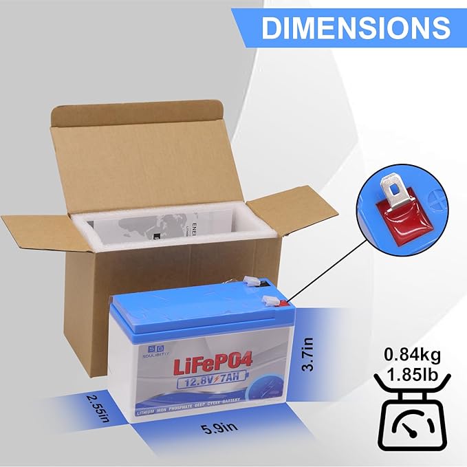 12V 7.2Ah Lithium LiFePO4 Battery, Rechargeable Battery, Up to 5000+ Deep Cycle Lithium Iron Phosphate Battery Built-in BMS, Ideal for Small UPS, Lighting, kids ride on car