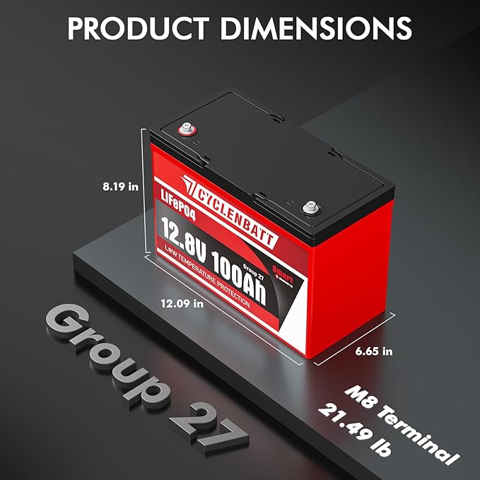12V 100Ah Bluetooth LiFePO4 Battery, Low-Temp Protection 12V Lithium Battery Built in 100A BMS, Group 27 Lithium Batteries 12V Great for Marine, Trolling Motor, RV, Solar, Off Grid, Camping