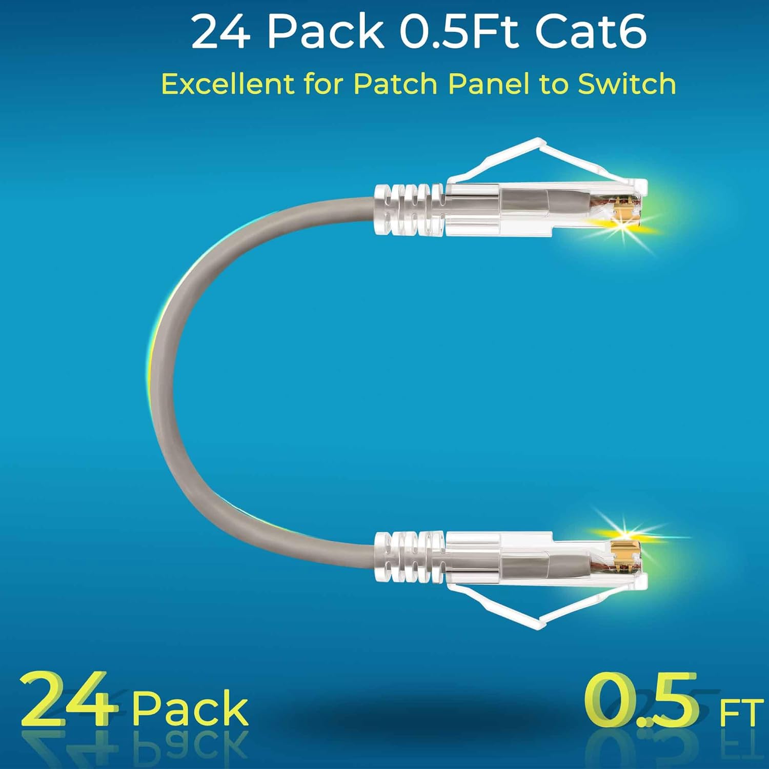 Rapink Patch Cables Cat6/ Cat6a 0.5ft (24 Pack) Slim, Cat6a Ethernet Patch Cable 10G Support, Snagless Cat 6 Patch Cable for Patch Panel to Switch, Flexiable Cat6 Ethernet Cable Grey