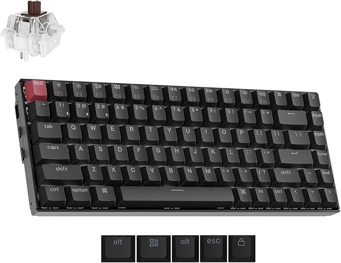 Keychron K2 75% Layout QMK Wireless and Wired Options Mechanical Keyboard Super Brown Switch, Paired with Shine-Through Double-Shot PBT Keycaps for Mac Windows-Version 3
