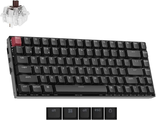 Keychron K2 75% Layout QMK Wireless and Wired Options Mechanical Keyboard Super Brown Switch, Paired with Shine-Through Double-Shot PBT Keycaps for Mac Windows-Version 3