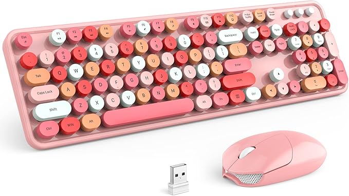 KNOWSQT Wireless Keyboard and Mouse Combo, Pink Colorful 2.4G Typewriter Full-Size Cute Keyboards - USB Receiver Plug and Play, for Computer, PC, Laptop, Desktop, Windows
