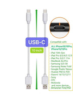 10-Pack Multi Short USB Cables & TypeC-C Cables for Charging Stations Compatible/w iPhone16/15, iPhone5-14/ iPads/iPad mini/iPad Pros/Samsung Moblies & Tablets/Pixel & Nexus/HTC/Sony(White)