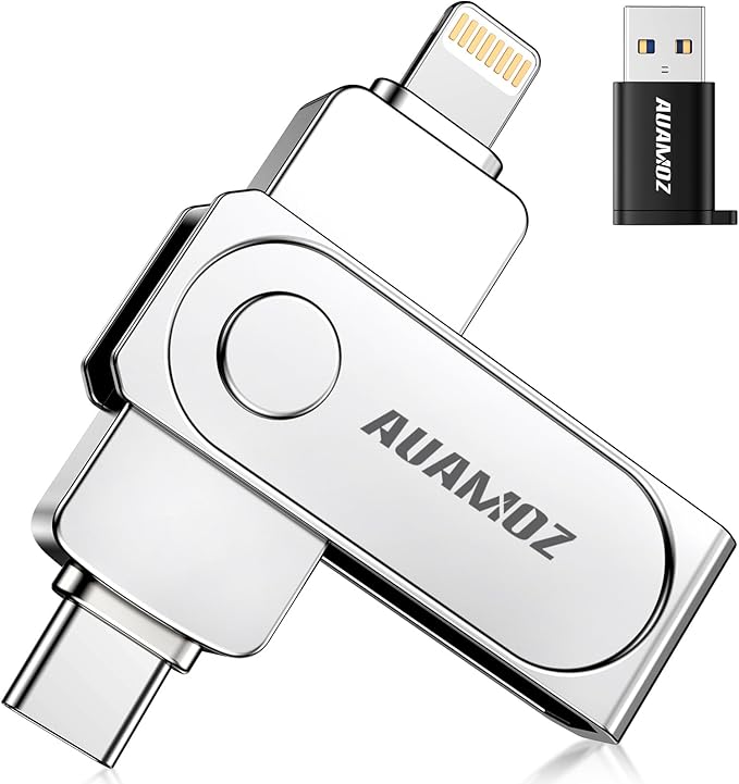 512GB Flash Drive Intended for iPhone, Memory Stick Storage Files Photos Videos Backup, Compatible with iPhone iPad Android PC, Plug and Play, No Application Required (Metal Silver)