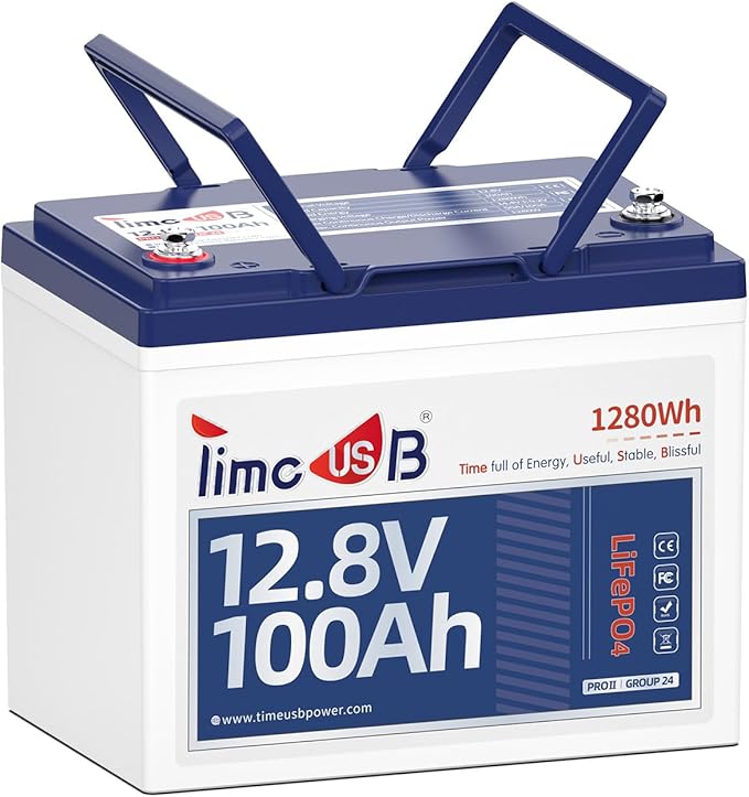 12V 100Ah LiFePO4 Lithium Battery Group24, Timeusb 12.8Volt 100Ah RV Battery with 100A BMS, Up to 15000 Deep Cycle Battery for RV Camper, Solar, Trolling Motor, Marine, Travel Trailer, Energy Storage