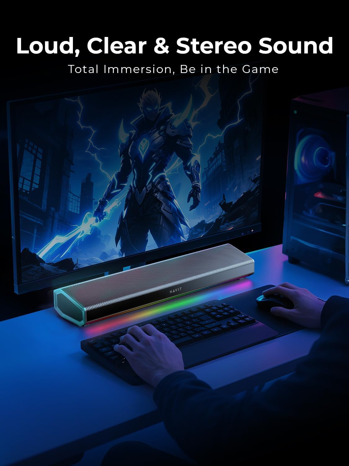 havit Computer Speakers for Desktop PC, Bluetooth 5.3 Pc Soundbar with Dynamic LED Light, HiFi Stereo, Poratble Bluetooth Speaker, Gaming Speakers for PC, Laptop,Tablet