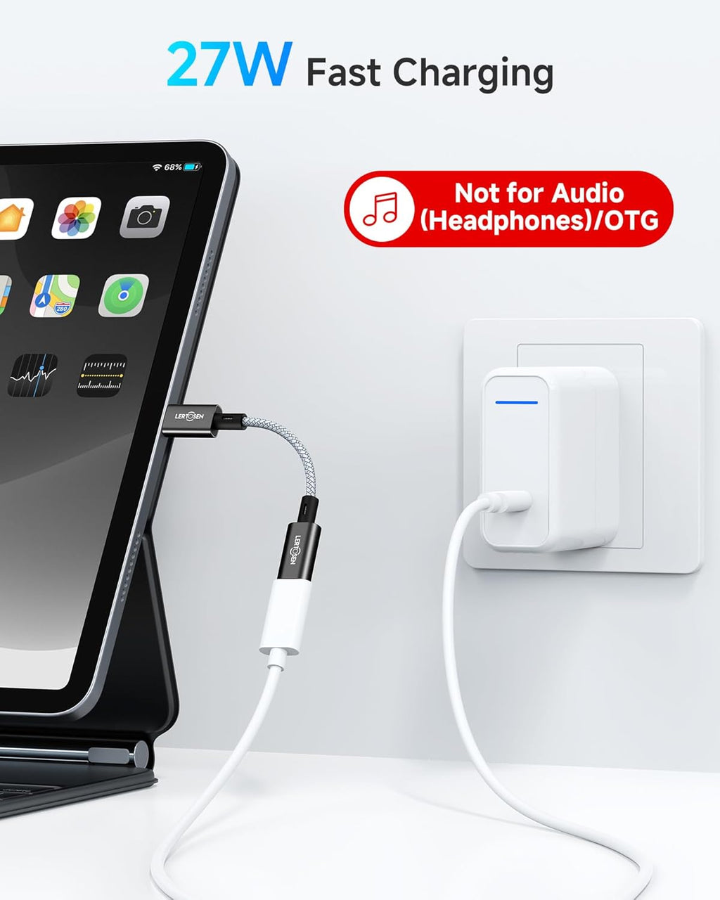 2 Pack 27W USB C to Lightning Cable Adapter, PD Fast Charging & Data Transfer, Type C Female to Lightning Male Charger Converter Cord for iPhone 14/13/12/11,iPad, Airpods,Not for Audio/Headphone/OTG