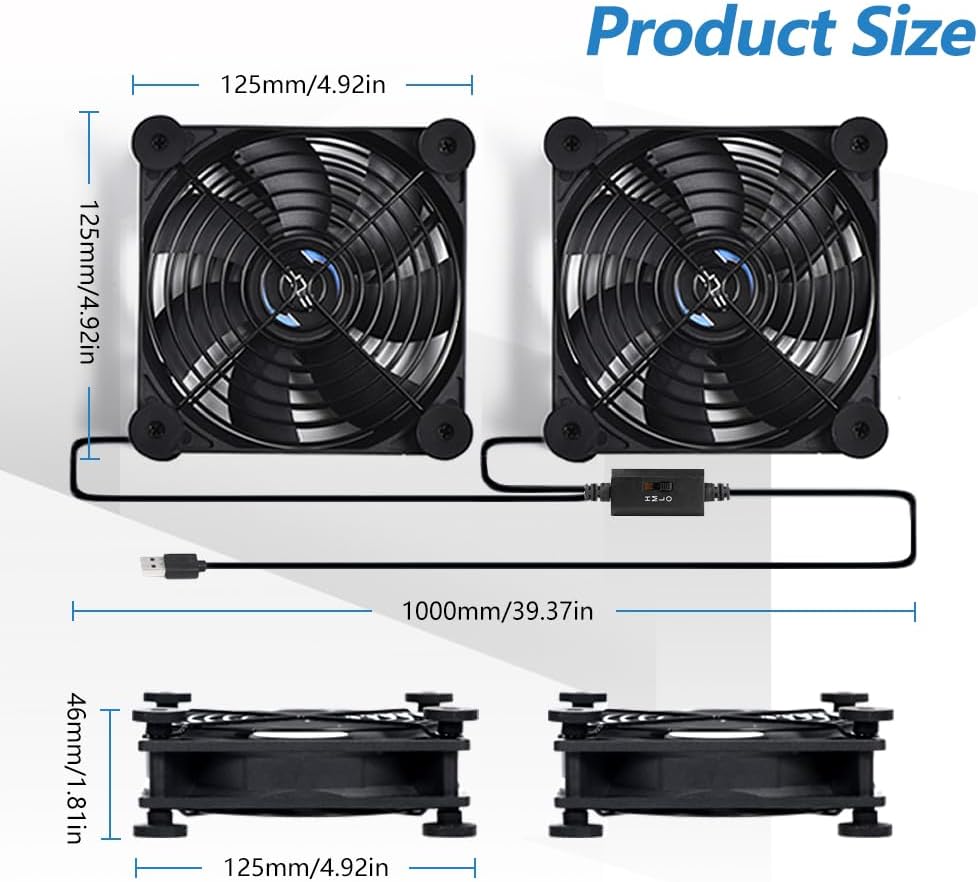 USB Dual 120mm Quiet Fan, 5V USB Portable Cooling Fan for Flat Panel TV Receiver Router DVR PlayStation Xbox Computer Cabinet Cooler