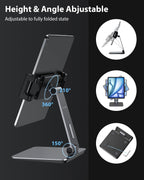 Maxonar iPad Stand Holder, Heavy-Duty Aluminum Alloy Tablet Stand, 360° Swivel Foldable iPad Pro Air Charging Stand Holder for Desk Bed Store POS Showcase Reception Kitchen Office (6-13''), Grey