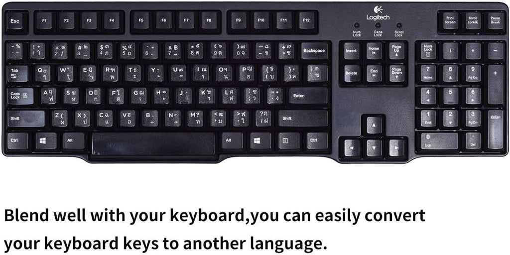 2PCS Thai-English Keyboard Letters Replacement Stickers - White Font on Black Background for Computer, Laptop, Notebook, Desktop - Matte Vinyl Alphabet Stickers