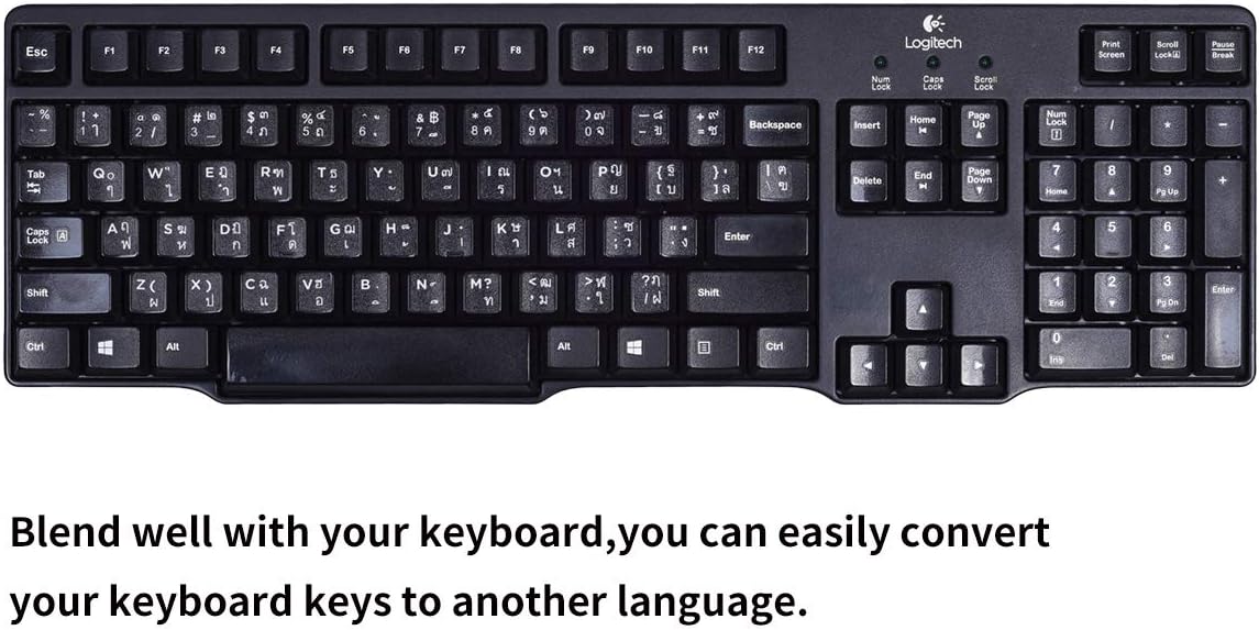 2PCS Thai-English Keyboard Letters Replacement Stickers - White Font on Black Background for Computer, Laptop, Notebook, Desktop - Matte Vinyl Alphabet Stickers