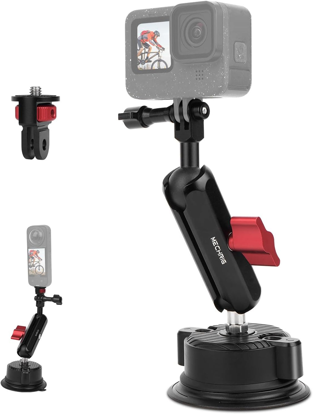 Camera Suction Cup Mount Kits-360°Ball Head Magic Arm,Double-Layer Suction Cup Mount for Action Cameras, GoPr0 Hero 13/12, DJI Osmo X4/X3,Mount on Car Windshield,Dashboard-Video Shooting,JC019