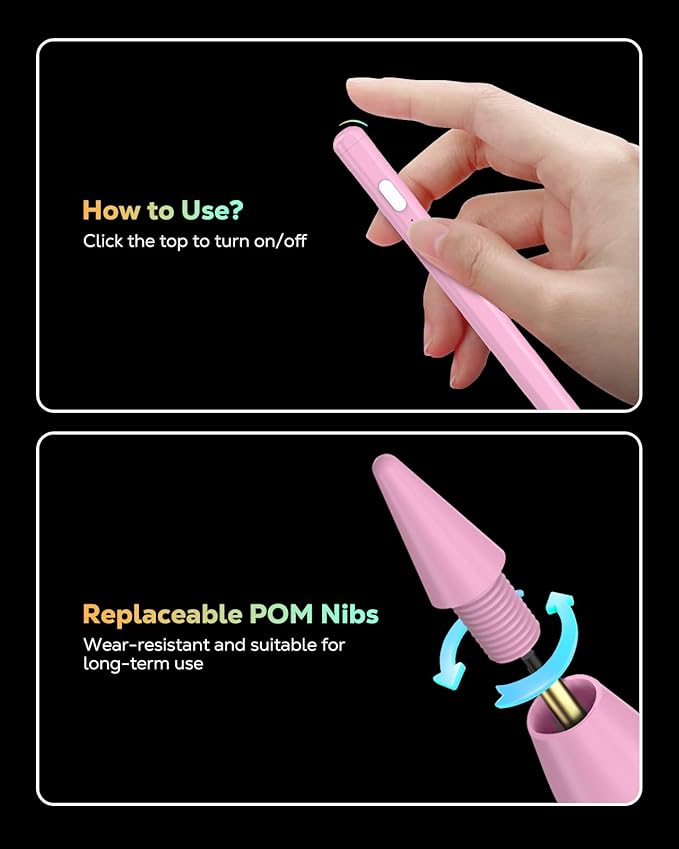 MoKo Pencil for iPad (A16) 11th 10th Gen, Stylus Pen for 2018-2025 Apple iPad 11/10/9/8/7/6/A16, Mini 7/6/5, Air M3/M2 11"/13"/5/4/3, Pro M4 13"/12.9"/11" Tilt Sensitivity, USB-C Fast Charging, Pink