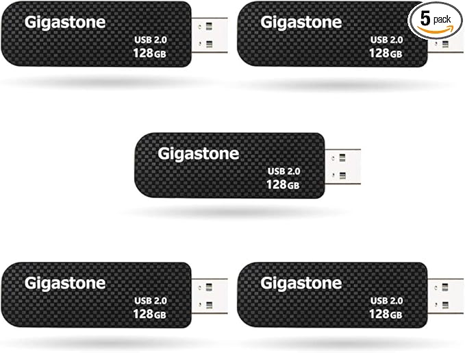 GIGASTONE V30 128GB USB 2.0 Flash Drive 5-Pack, Capless Retractable Design Pen Drive, Carbon Fiber Style, Reliable Performance & Durable