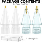 NIUTRENDZ 4 Pack Replacement Tips for Apple Pencil 2nd Generation and 1st Generation Fine Point Metal Tip, Wear-Resistant & Precise Control (1.95mm, White + Blue)