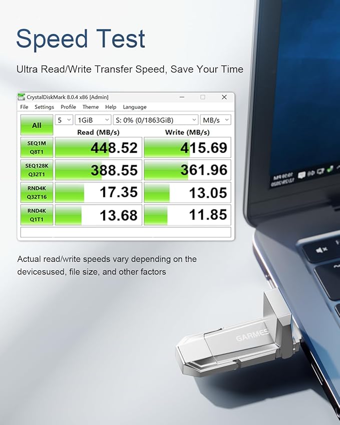128GB USB C Flash Drive Up to 450MB/s USB 3.2 Solid State Thumb Drive 2-in-1 Dual Flash Drive Data Storage Memory Stick Compatible with Smartphone Tablet Computer Game Console