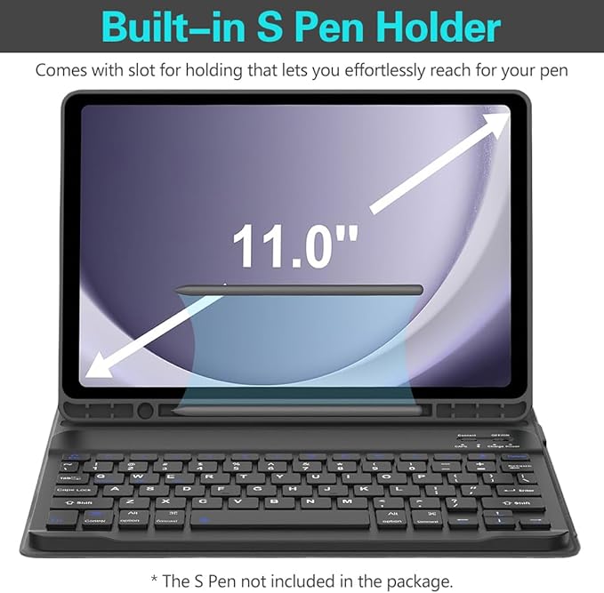 Keyboard Case for Samsung Galaxy Tab A9 Plus 5G 11 inch 2023 (SM-X210/X216/X218), Magnetic Detachable Wireless Keyboard Bluetooth, Smart Folio Cover with S Pen Holder for Galaxy Tab A9+ 11“（Black）