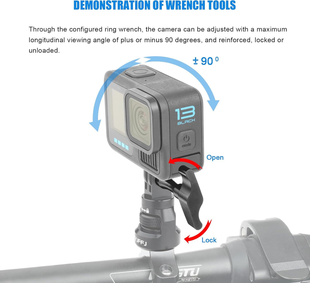 Bike Handlebar Mount for GoPro, 360 Degree Aluminium Alloy Motorbikes Round Tube Mount for Hero 13/12/11/10/9/8 and Other Action Cameras