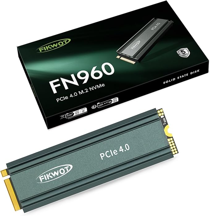 FN960 512GB M.2 2280 PCIe Gen4 x4 NVMe 1.4 Internal Solid State Drive with Heatsink - Speeds up to 4,800MB/s, Dynamic SLC Cache, Compatible PS5 Internal SSD