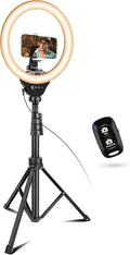 10" Selfie Ring Light with 50" Extendable Tripod Stand & Flexible Phone Holder for Live Stream/Makeup, UBeesize Mini Desktop Led Camera Ringlight for YouTube Video, Compatible with iPhone/Android