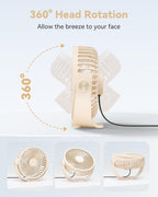 USB Desk Fan, 5 Inch Mini Portable, 3 Speeds Strong Airflow Personal Desktop, Detachable Cooling Fan 360° Rotation Quiet Small Fan for Desk Home Office Travel Car, Beige, 5ft Cable