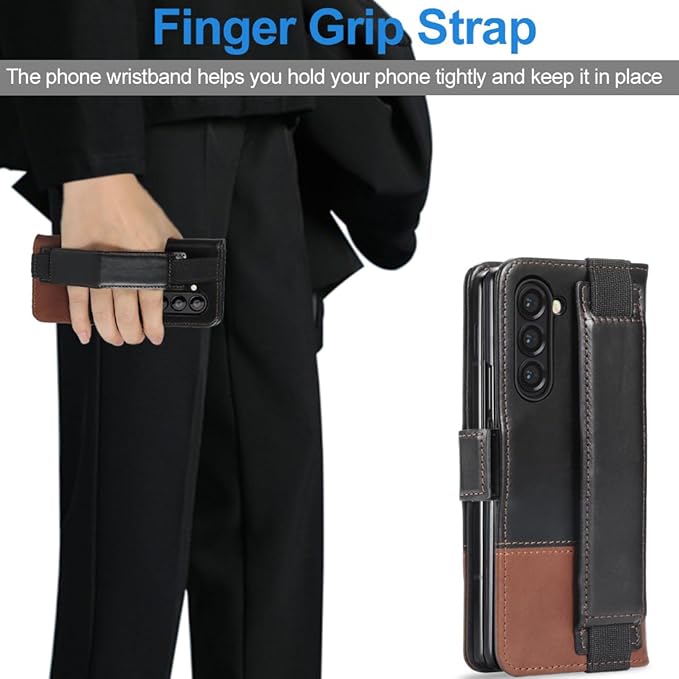 KEZiHOME for Samsung Galaxy Z Fold 6 Case, Genuine Leather Wallet Case [RFID Blocking] with Card Slots Stand Flip Protective Phone Cover Compatible with Galaxy Z Fold 6 5G (Black/Brown)