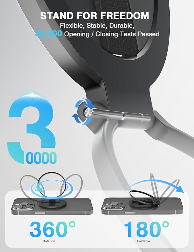 Grat 2 Magnetic Phone Grip Kickstand, [Elastic Finger Strap] Phone Loop Holder, Dual-Sided Magnet Ring Stand Compatible with Magsafe Series iPhone 16 15 14 13 12 Pro max, Black