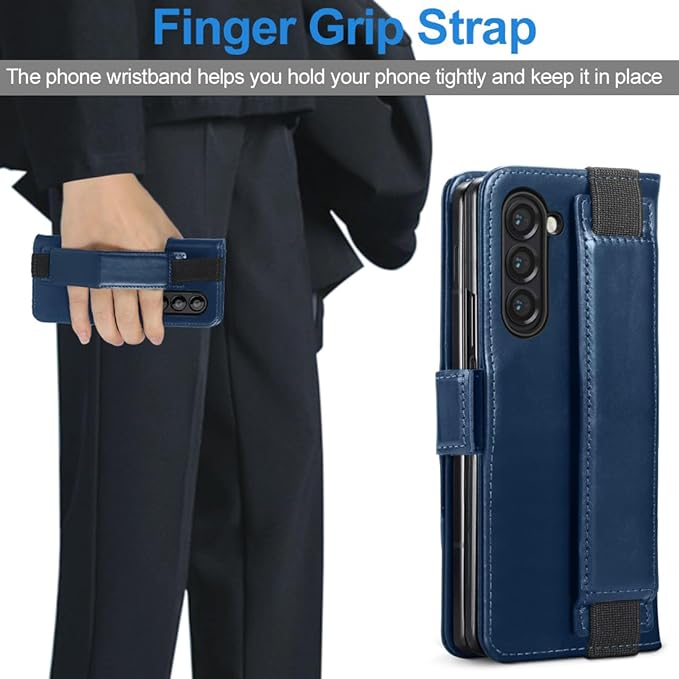 KEZiHOME for Samsung Galaxy Z Fold 6 Case, Genuine Leather Galaxy Z Fold6 Wallet Case [RFID Blocking] with Card Holder Stand Folio Protective Phone Cover Compatible with Samsung Z Fold 6 5G (Blue)