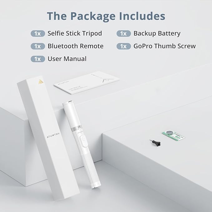 ATUMTEK 63" Phone Tripod, Extendable Selfie Stick Tripod with Bluetooth Remote, All-in-One Aluminum with Cold Shoe Mount for GoPro, 4"-7" iPhone and Android Smartphones, White