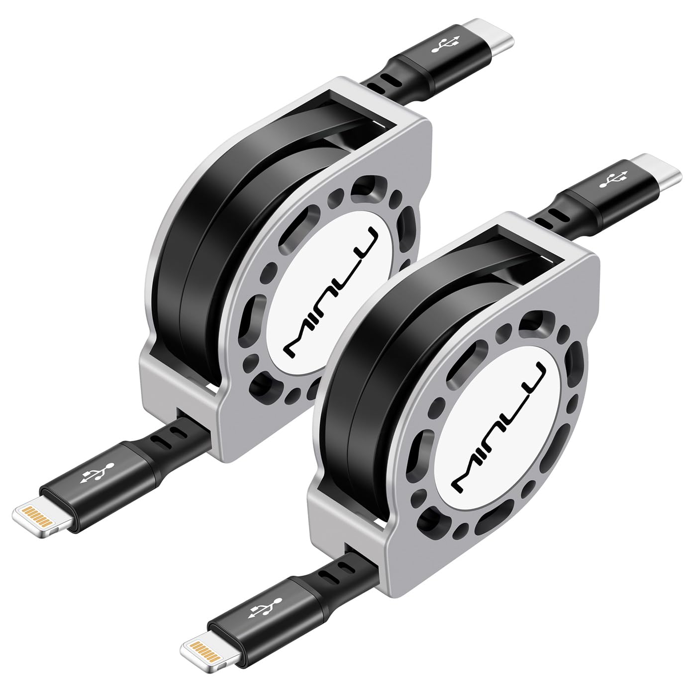 MINLU USB Type C to Lightning Cable 4Ft 2Pack, Retractable iPhone Charger Fast Charging for Retractable Car USBC iPhone Cord for iPhone14/13/12/11 Pro Max/XS/XR/X/iPad/CarPlay