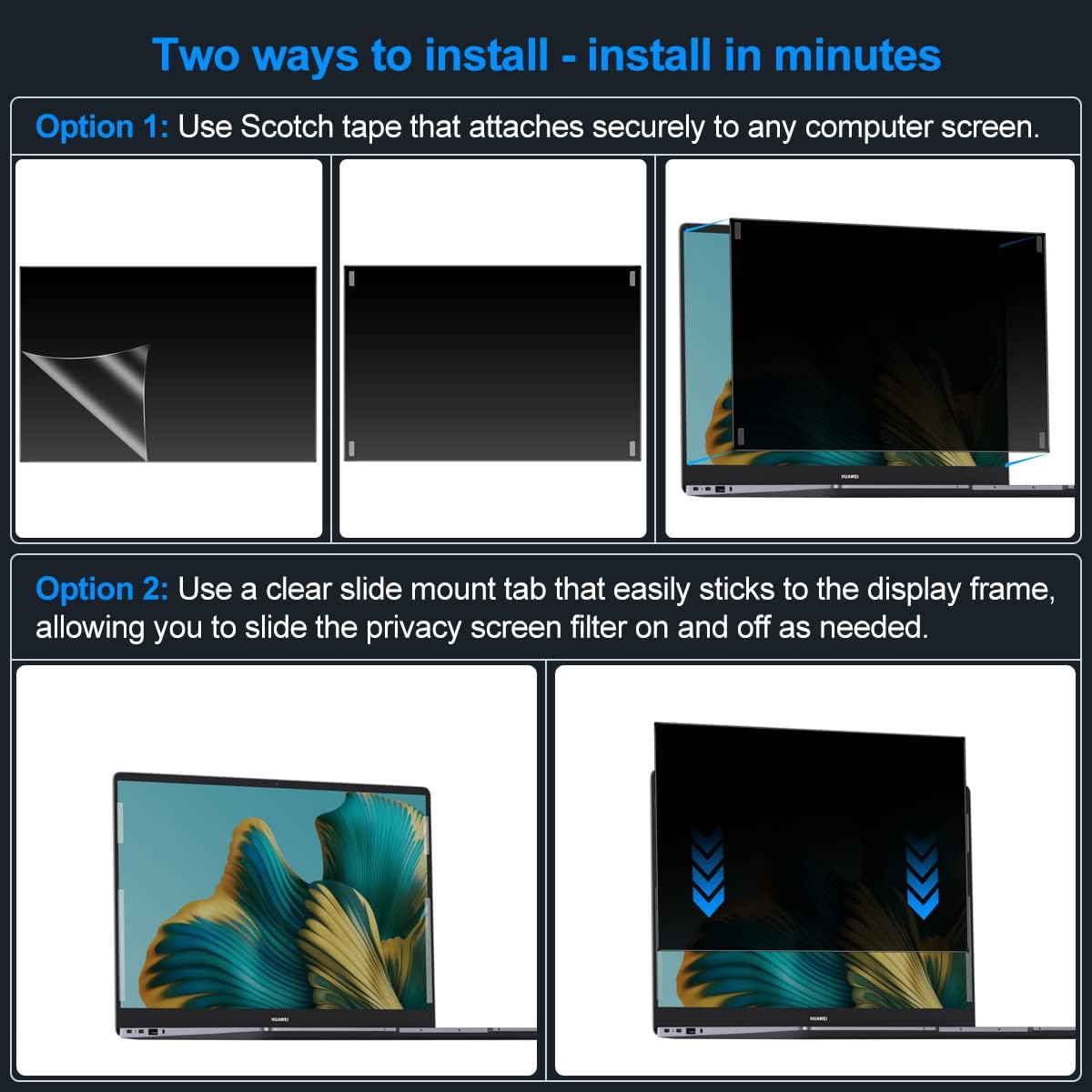 Laptop Privacy Screen Filters 15.6 Inch 16:9 Aspect Privacy Filter for 15.6 Inch Widescreen Laptop Anti-Scratch Protector Film for Data Confidentiality Anti-Glare Laptop Screen Protector