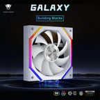 Jungle Leopard Galaxy 120mm PC Case Fan, ARGB and PWM Cooling Fans PC, Axle Core Double Ring CD Pattern Module Computer Fans, Daisy-Chain 5V RGB Fan (White 3 Pack)