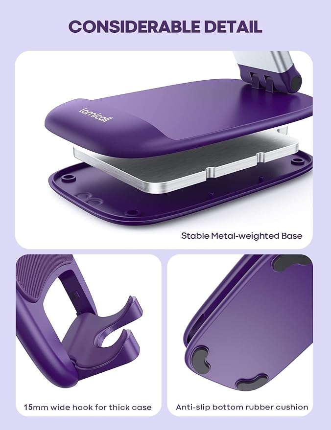 Lamicall Purple Phone Stand for Desk - Dark Purple Cell Phone Holder Desktop Office Must Have Compatible with iPhone 13 Pro Max Mini, 12 11 XR X 8 7 6 Plus SE, 4-8'' Smartphone