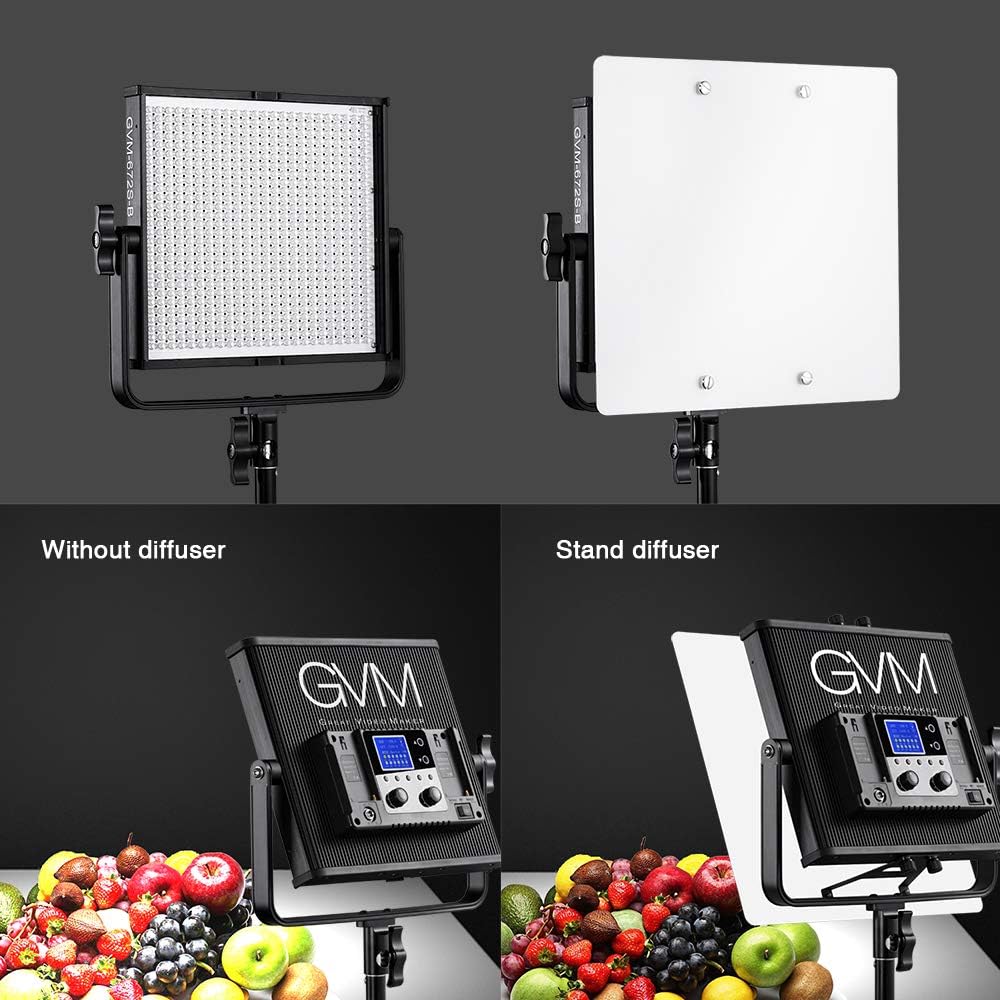 LED Video Light GVM 672S CRI97+ TLCI97+ 22000lux Dimmable Bi-color 3200K-5600K Light Panel With Digital Display For Outdoor Interview Studio Video Making Photography Lighting 3 pcs Kit