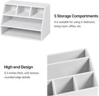 PU Leather Desk Organizer, Luxury Remote Control Holder for Home, Office Desk Accessories Table Caddy Bedside Nightstand Organizer (White)