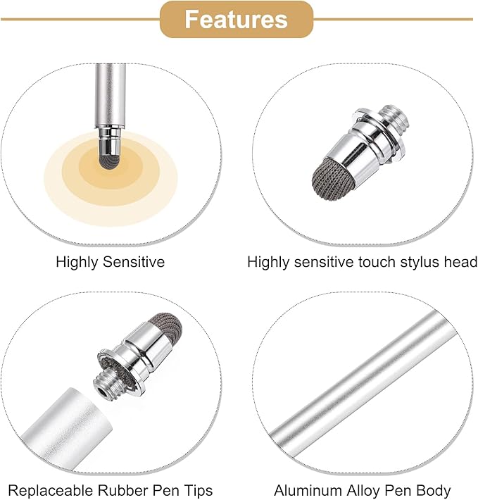 MECCANIXITY 4pcs Stylus Pens for Touch Screens Universal Capacitive Stylus Pencil Sensitivity for Phone Tablet Touch Screen Device,Black Sky Blue Silver White