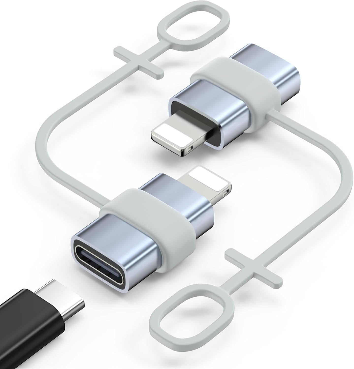 MoKo USB C to Lightning Adapter, Not for Audio/OTG, Lightning Male to USB C Female Adapter for iPhone 14/13/12/11/X Series, iPad/AirPods, Support Charging & Data Sync, with Anti-Lost Loop, Gray