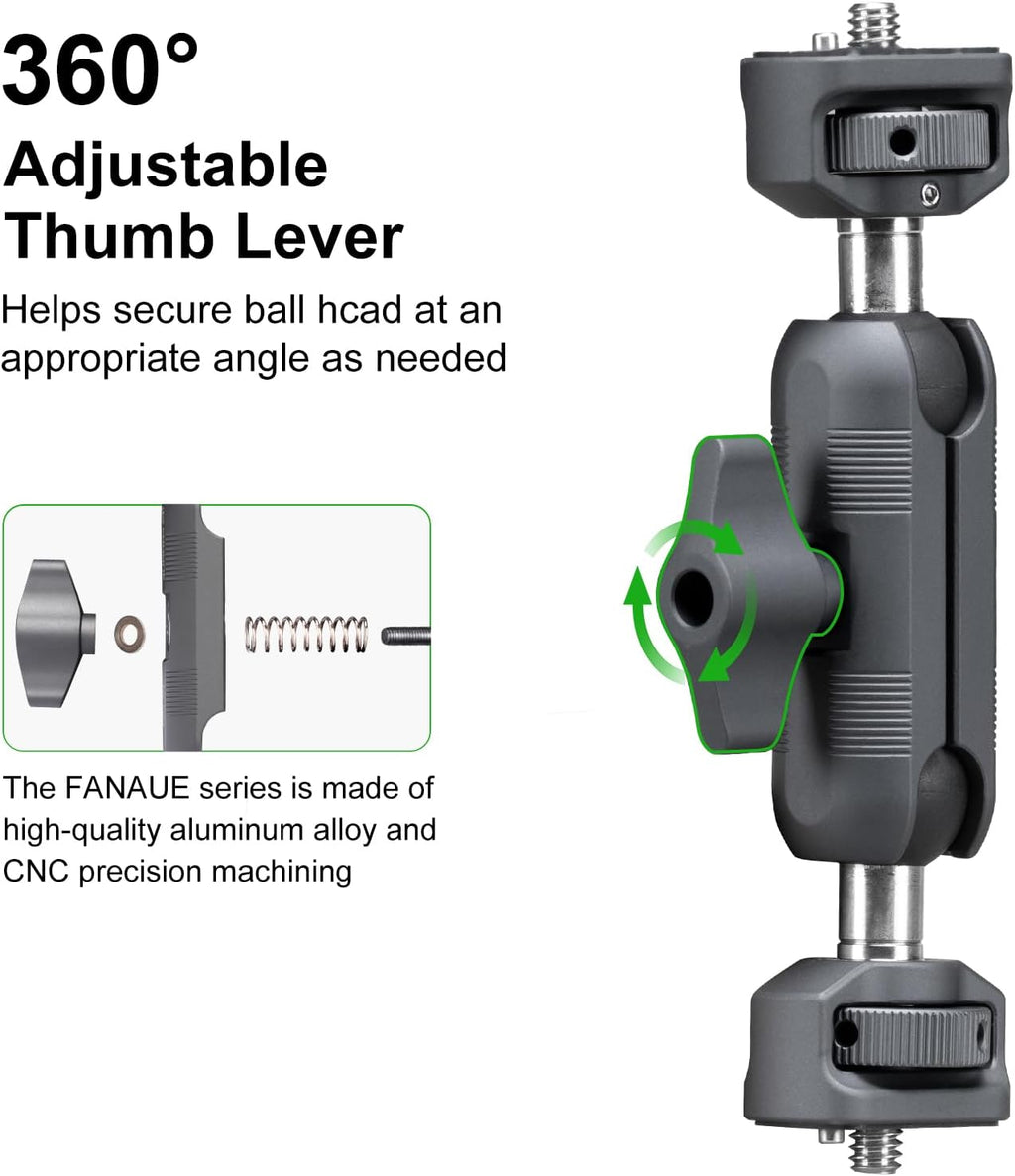 FANAUE Mini Articulating Arm Mount Camera Accessories Compatible with 1/4"-20 to 1/4"-20 Connectors (with Locating Pins) Aluminum-Built Arm Offers Flexibility Connectors