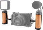 Side Handle Wooden Handgrip with Two 1/4"-20 Screws for DSLR Camera Vlog Camera Cage, Portable Mini Handle for Left/Right Hand with Cold Shoe 1/4" 3/8" ARRI Thread, Up and Down Adjustable