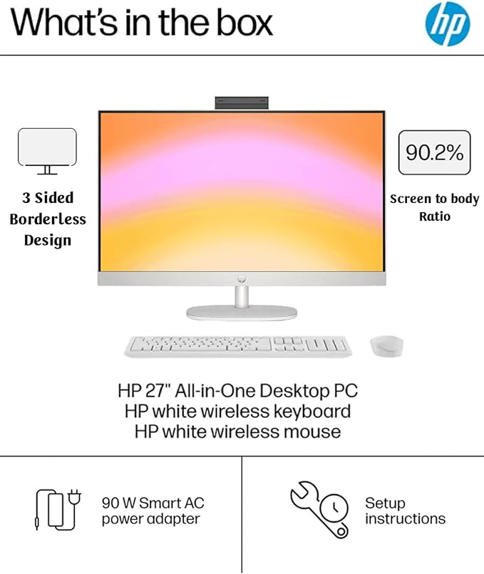 HP All-in-One Desktop - 27'' FHD Touchscreen Computer, Windows 11 Pro, Intel 12-core Ultra 7 155U(Beats i7-1355U), Wi-Fi 6, Bluetooth, Adjustable Height, Anti-Glare (32GB RAM | 1TB SSD)