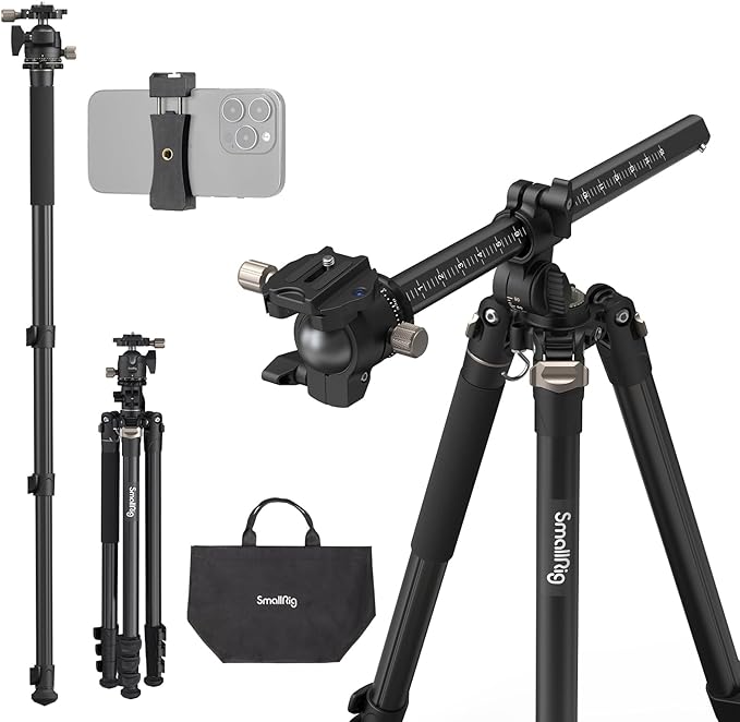 SmallRig CT200 72.8"/200cm Horizontal Overhead Tripod for Camera with Smartphone Holder & Carrying Bag, 33lb Max Load Aluminum Horizontal Camera Tripod for Overhead Shots