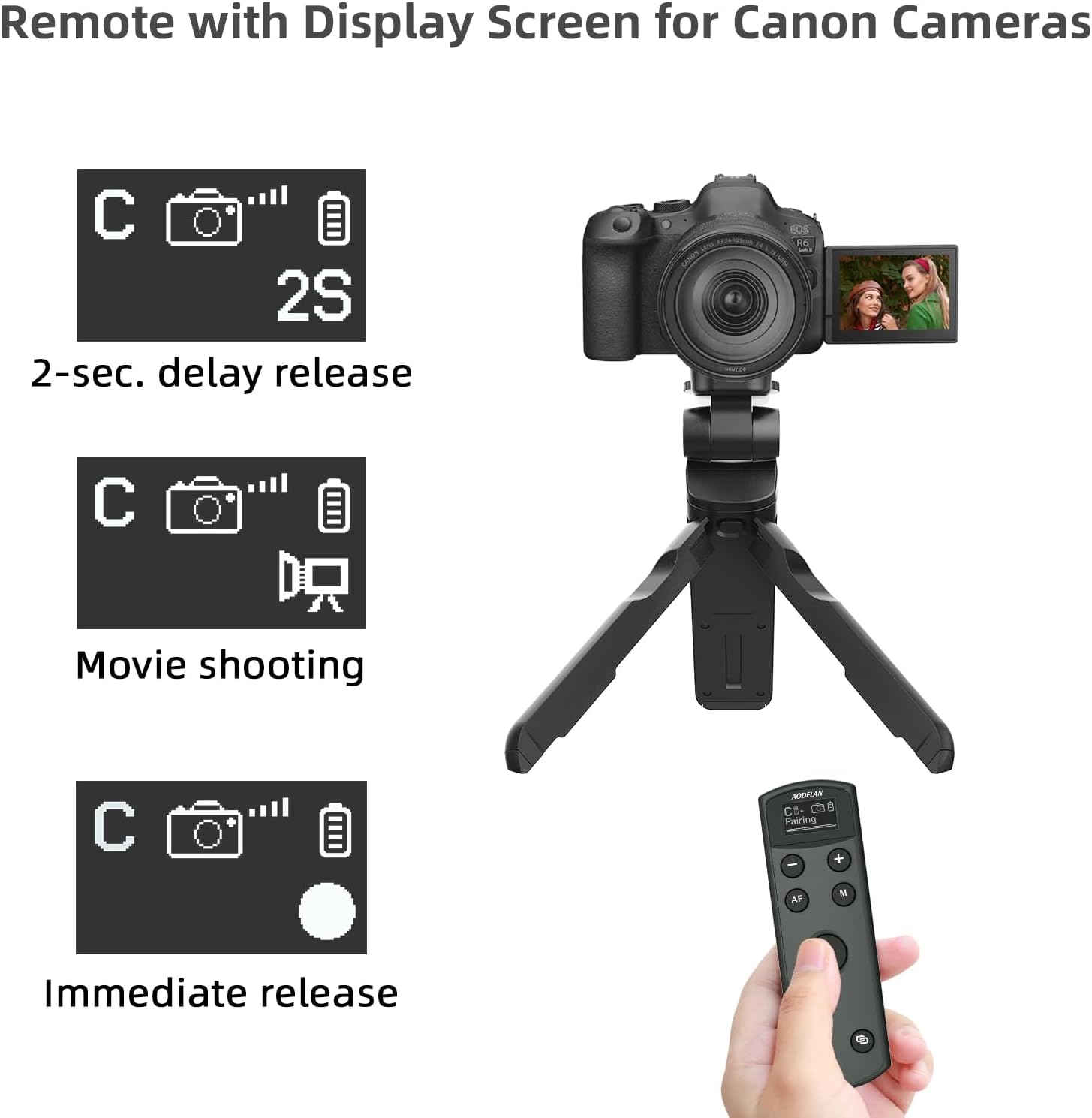for Canon Rechargeable Wireless Shutter Release,Camera Remote Control with OLED Screen for Canon EOS RP, EOS R, R5, R6, M50, M50 II, 6D Mark II, 77D, 850D, 800D, Rebel T7i, T8i; Replaces BR-E1