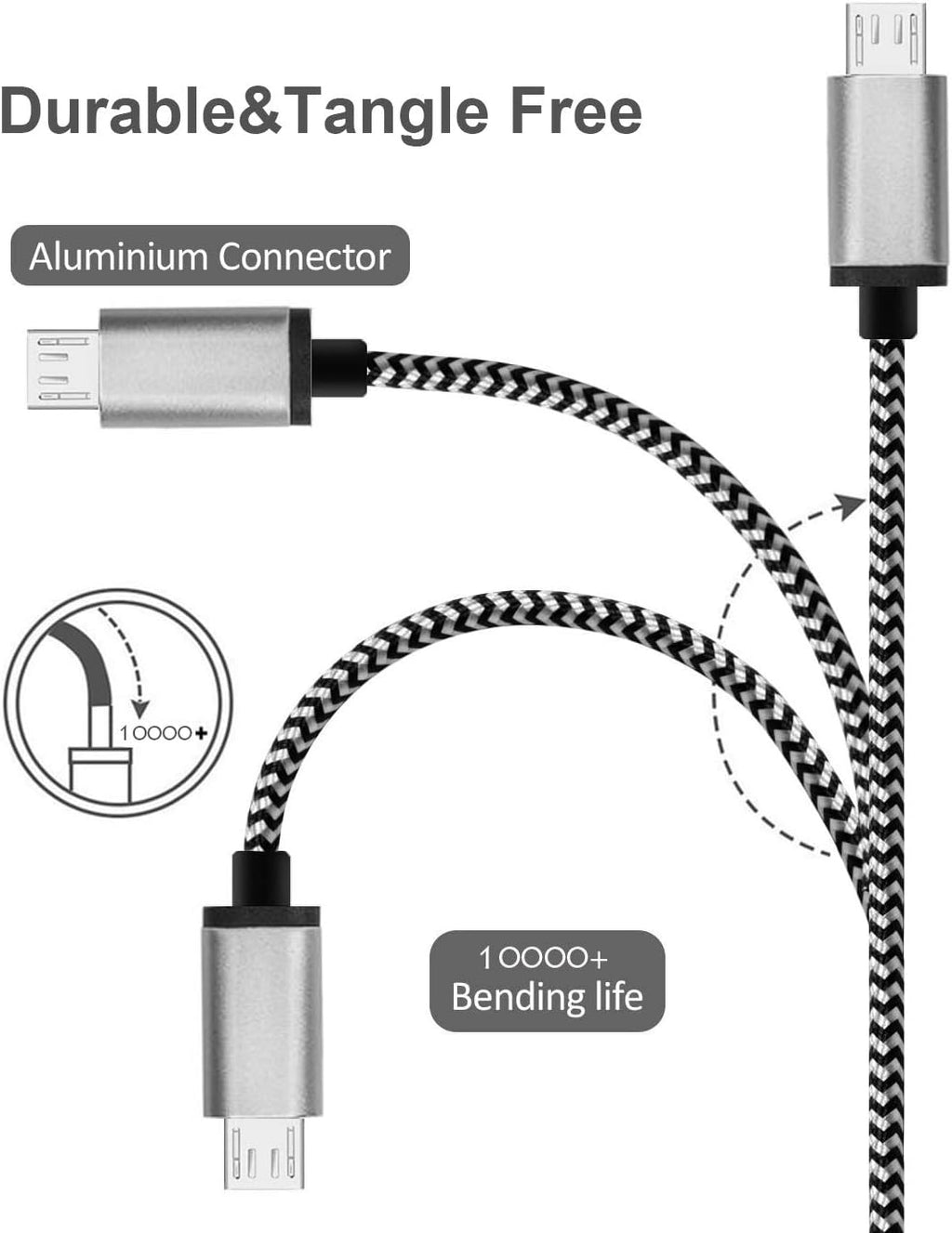 RoFI Micro USB Cable 15ft with 3A Fast Charging, Extra Long and Extremely Durable Nylon Braided Charger Cord for Galaxy S7/S6/J8/J7 Note 5,Kindle,LG,PS4,Camera,Xbox One and More (Black)