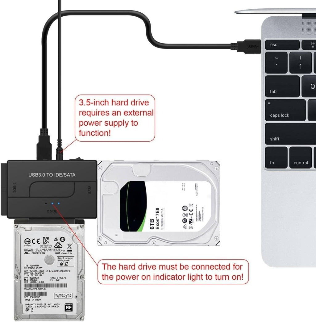 USB 3.0 to SATA IDE Hard Drive Reader, YINNCEEN External Hard Drive Ultra Recovery Converter Universal Hard Drive Adapter Kit for 2.5/3.5 HDD/SSD Hard Drive Disk, Include 12V/2A Power Adapter