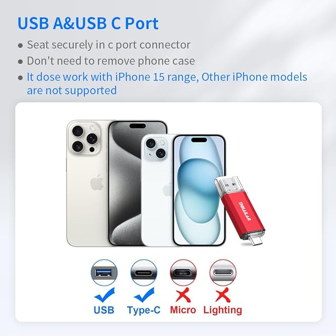 Thkailar 32GB Fat32 USB C Flash Drive OTG High Speed for Store Data-USB 3.1 Thumb Drive C Jump Drive-Compatible with Samsung,Mac Pro,Laptops,Tablets,PC(Red)